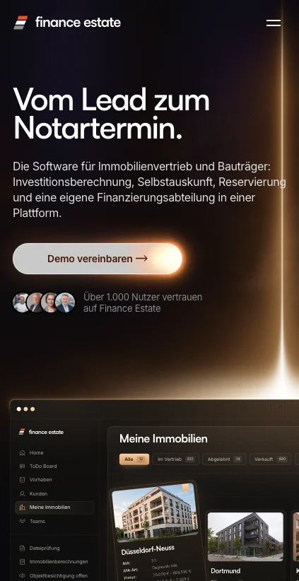 Finance Estate, Startseite Mobil